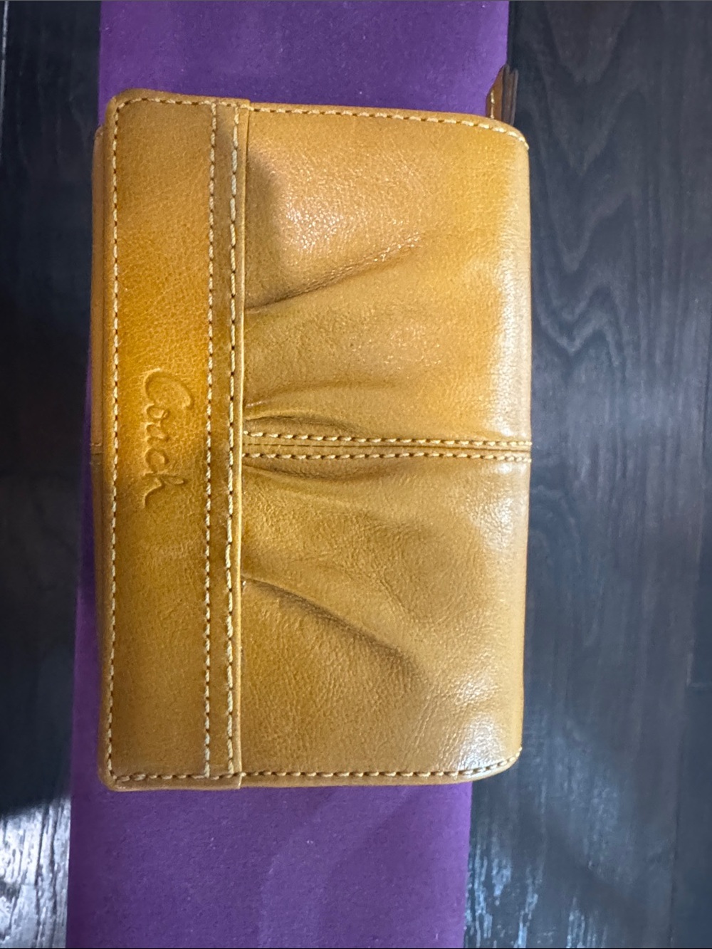 Coach Tan Leather Compact Wallet